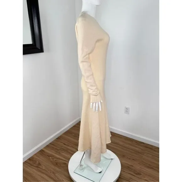 Jil Sander Womens Asymmetric-Hem Merino Wool Midi Sweater Dress Natural Sz 4 - Picture 8 of 12